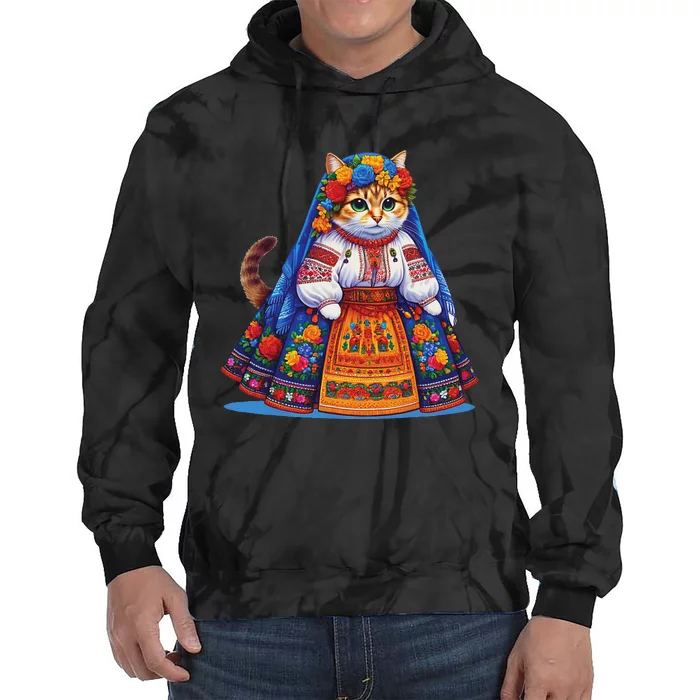 Ukrainian Cat Supportive Design Tie Dye Hoodie