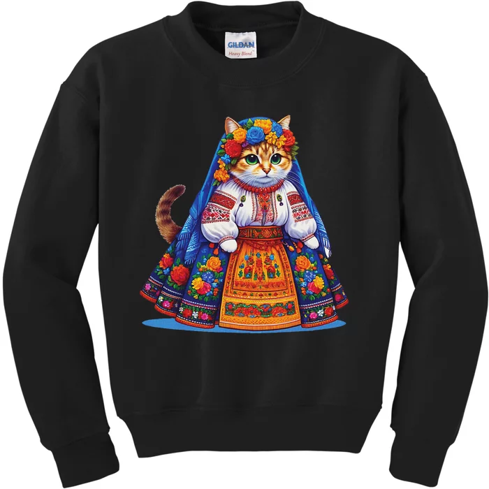 Ukrainian Cat Supportive Design Kids Sweatshirt