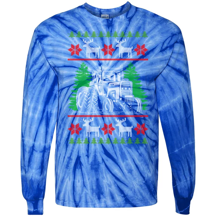 Ugly Christmas Style Gift Farmer Tractor Gift Tie-Dye Long Sleeve Shirt