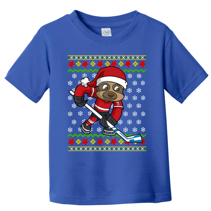 Ugly Christmas Sweater Gift Sloth Hockey Gift Toddler T-Shirt