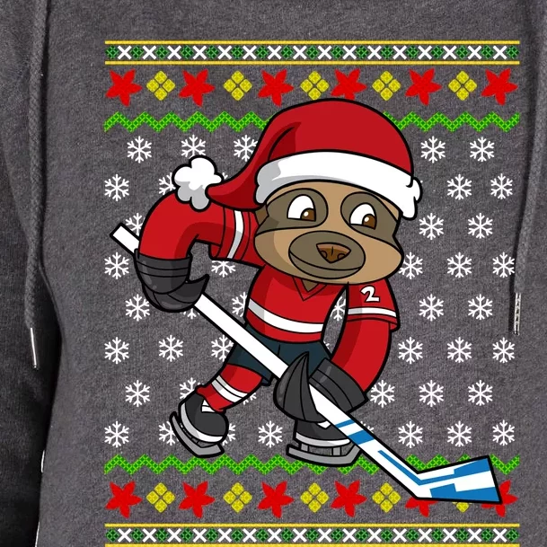 Ugly Christmas Sweater Gift Sloth Hockey Gift Womens Funnel Neck Pullover Hood