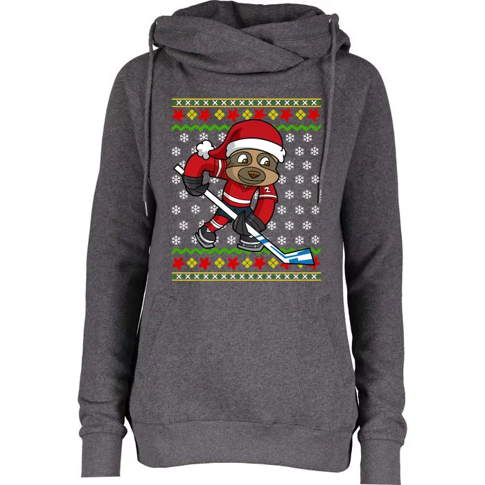 Ugly Christmas Sweater Gift Sloth Hockey Gift Womens Funnel Neck Pullover Hood