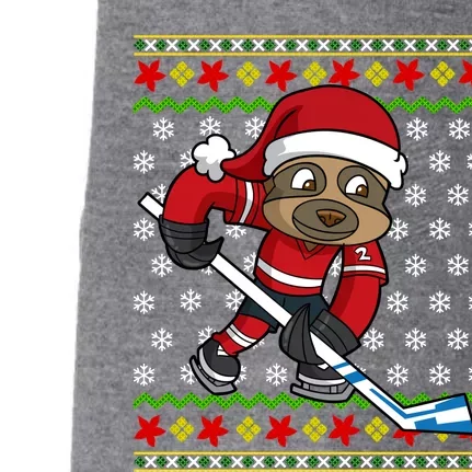 Ugly Christmas Sweater Gift Sloth Hockey Gift Doggie 3-End Fleece Hoodie