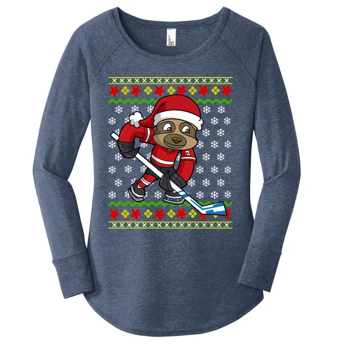 Ugly Christmas Sweater Gift Sloth Hockey Gift Women's Perfect Tri Tunic Long Sleeve Shirt