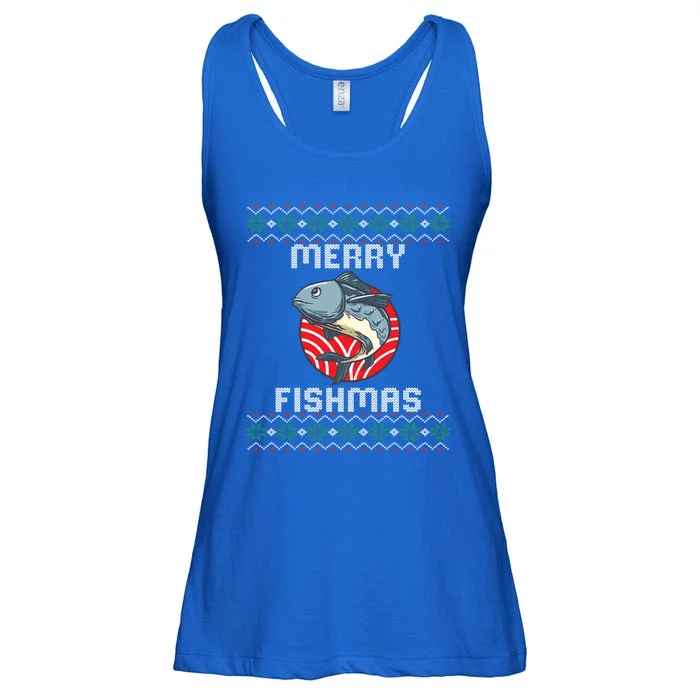 Ugly Christmas Sweater Fishing Fish Merry Fishmas Fishing Gift Ladies Essential Flowy Tank