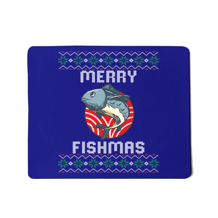 Ugly Christmas Sweater Fishing Fish Merry Fishmas Fishing Gift Mousepad