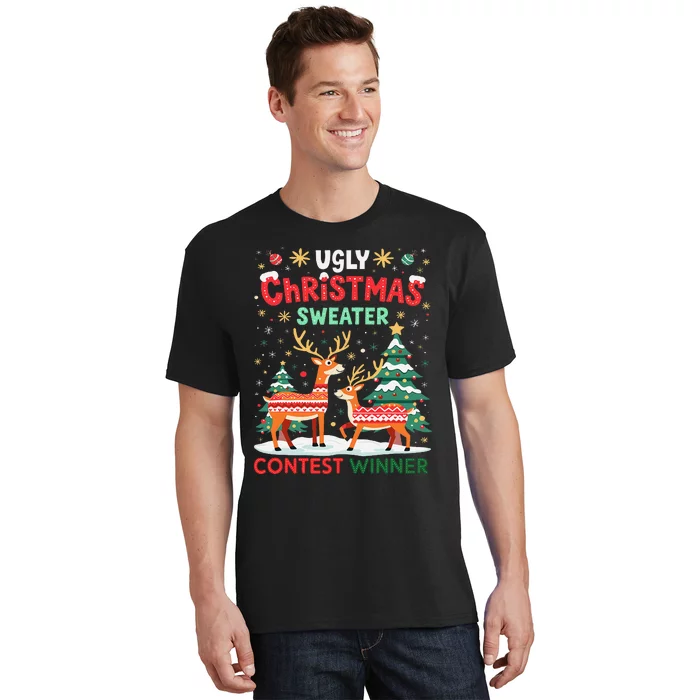 Ugly Christmas Sweater Reindeer Contest Winner Holiday T-Shirt