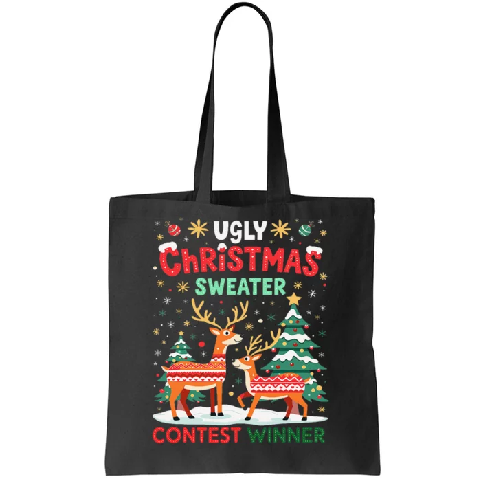 Ugly Christmas Sweater Reindeer Contest Winner Holiday Tote Bag