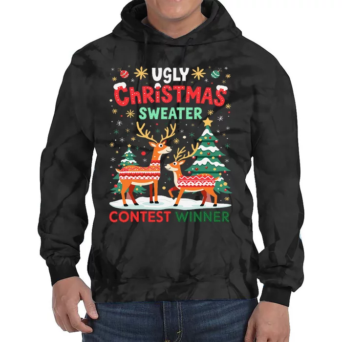 Ugly Christmas Sweater Reindeer Contest Winner Holiday Tie Dye Hoodie