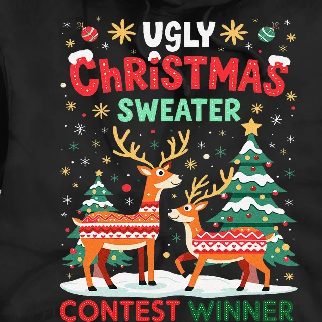 Ugly Christmas Sweater Reindeer Contest Winner Holiday Tie Dye Hoodie