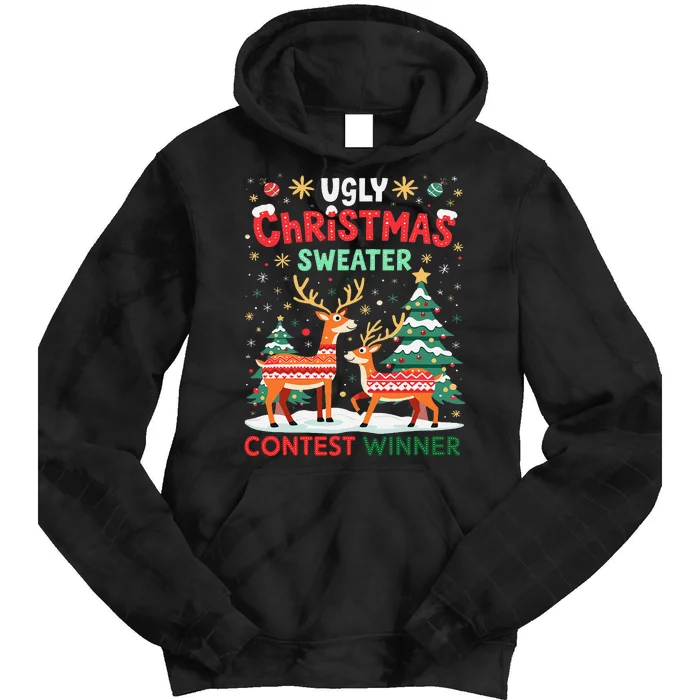 Ugly Christmas Sweater Reindeer Contest Winner Holiday Tie Dye Hoodie