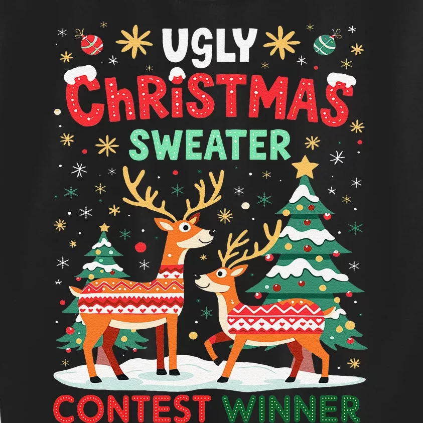 Ugly Christmas Sweater Reindeer Contest Winner Holiday Kids Sweatshirt