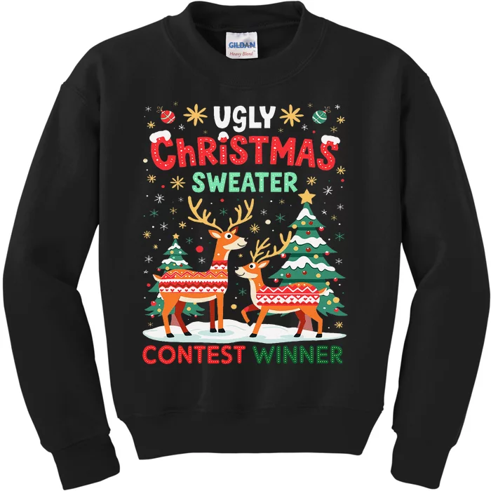 Ugly Christmas Sweater Reindeer Contest Winner Holiday Kids Sweatshirt