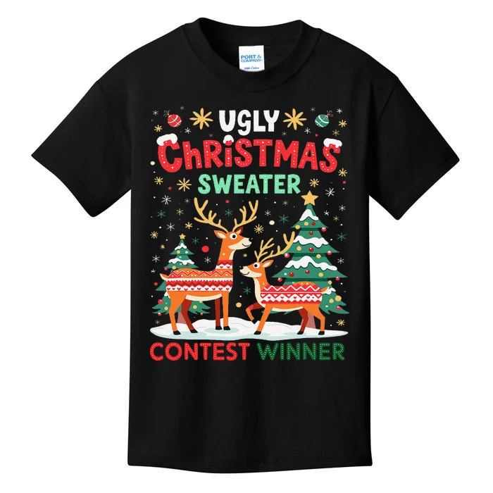 Ugly Christmas Sweater Reindeer Contest Winner Holiday Kids T-Shirt