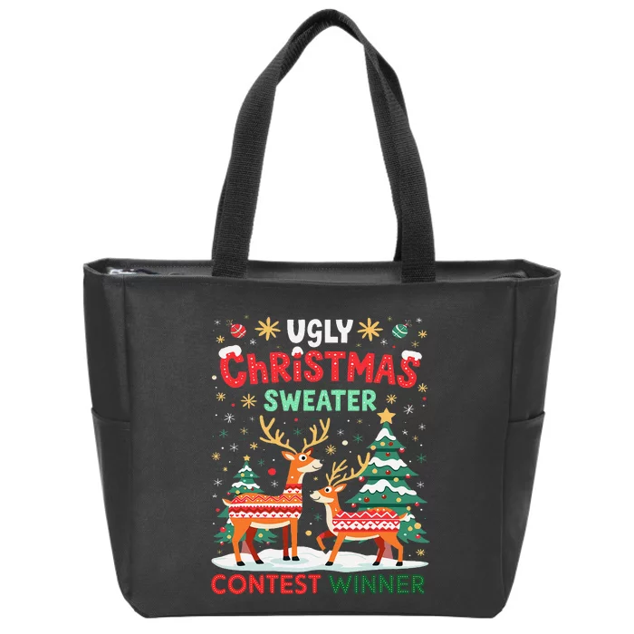 Ugly Christmas Sweater Reindeer Contest Winner Holiday Zip Tote Bag