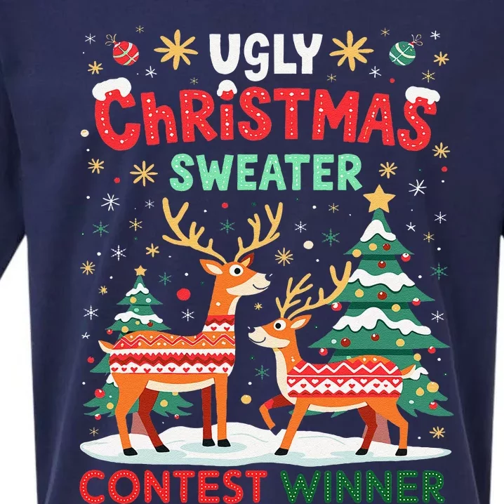 Ugly Christmas Sweater Reindeer Contest Winner Holiday Sueded Cloud Jersey T-Shirt