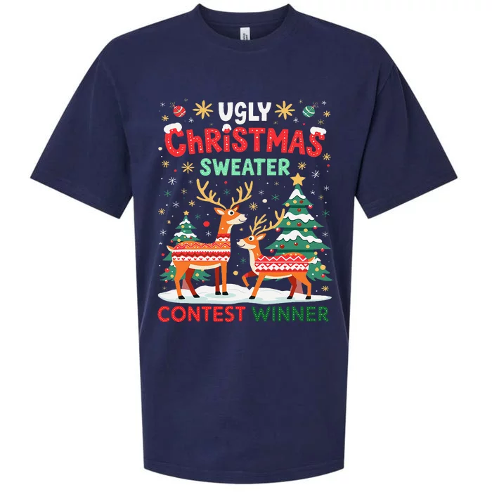 Ugly Christmas Sweater Reindeer Contest Winner Holiday Sueded Cloud Jersey T-Shirt