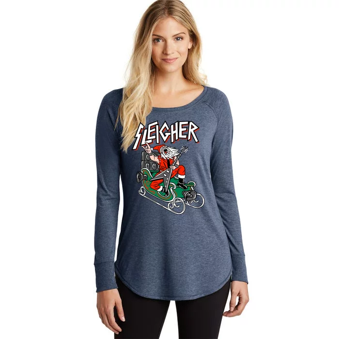 Ugly Christmas Sweater Sleigher Heavy Metal Santa Xmas Gift Women's Perfect Tri Tunic Long Sleeve Shirt