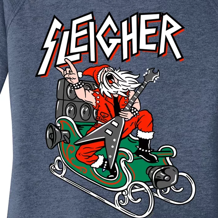 Ugly Christmas Sweater Sleigher Heavy Metal Santa Xmas Gift Women's Perfect Tri Tunic Long Sleeve Shirt