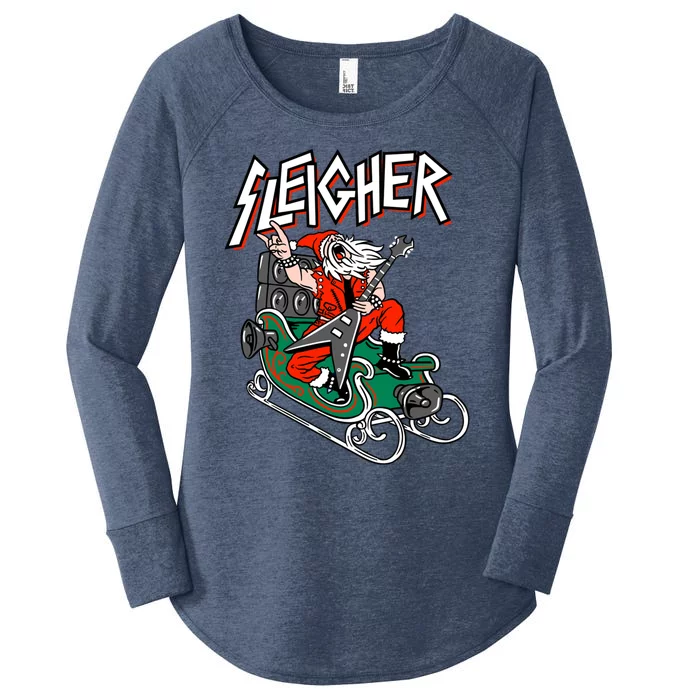 Ugly Christmas Sweater Sleigher Heavy Metal Santa Xmas Gift Women's Perfect Tri Tunic Long Sleeve Shirt