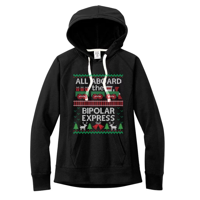 Ugly Christmas Sweater Bipolar Express Train Women's Fleece Hoodie