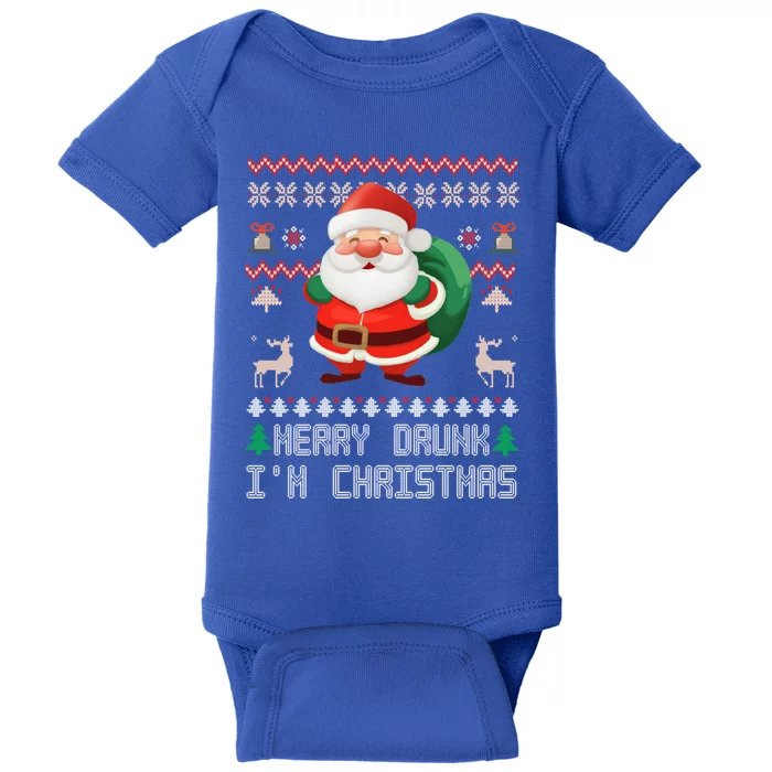 Ugly Christmas Sweater Design Merry Drunk IM Christmas Gift Baby Bodysuit