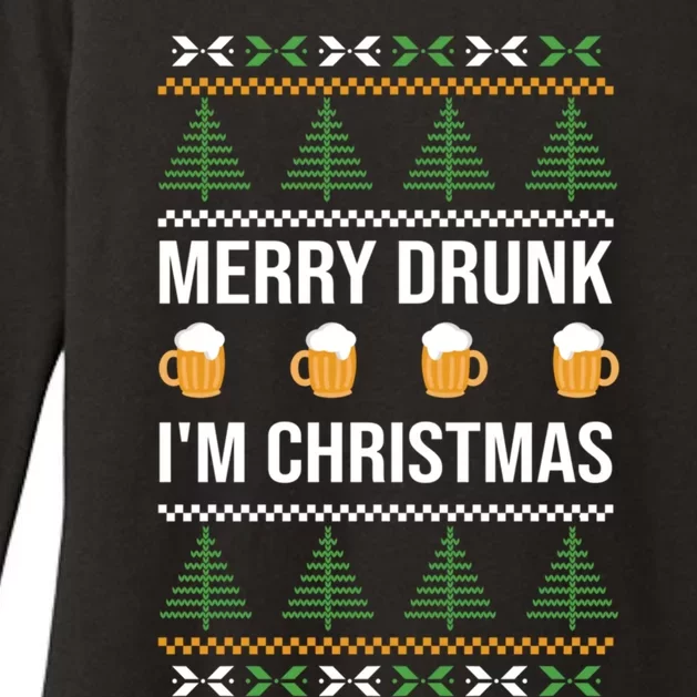 Ugly Christmas Sweater Santa Claus Merry Drunk IM Christmas Gift Womens CVC Long Sleeve Shirt