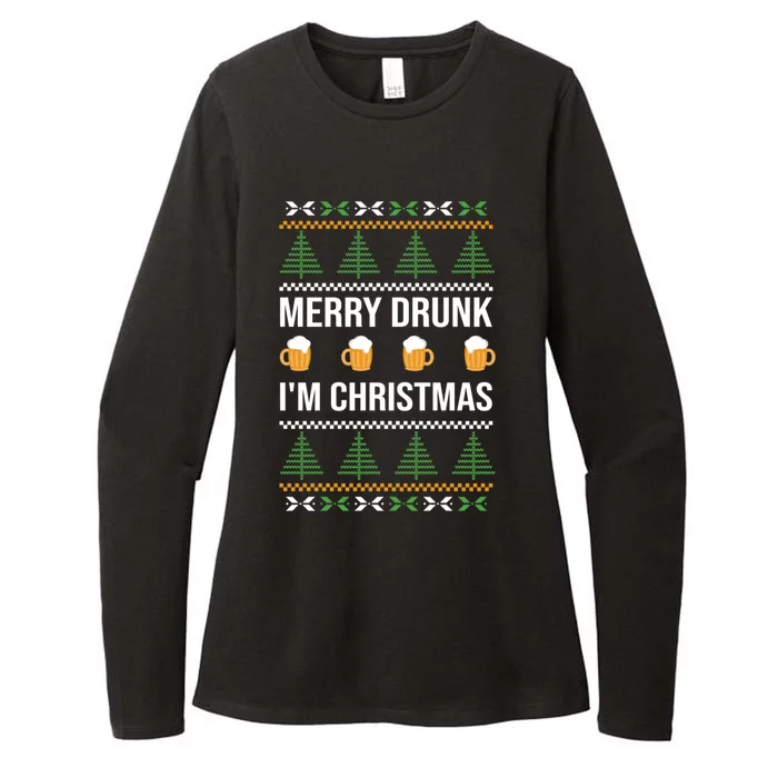 Ugly Christmas Sweater Santa Claus Merry Drunk IM Christmas Gift Womens CVC Long Sleeve Shirt