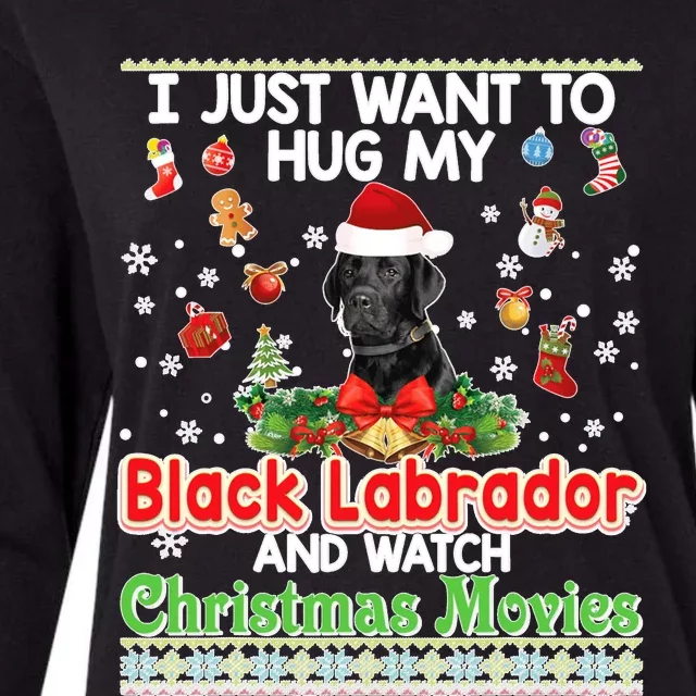 Ugly Christmas Sweater I Just Want To Hug My Black Labrador Womens Cotton Relaxed Long Sleeve T-Shirt