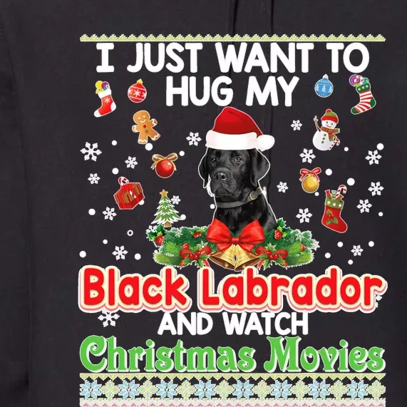 Ugly Christmas Sweater I Just Want To Hug My Black Labrador Premium Hoodie