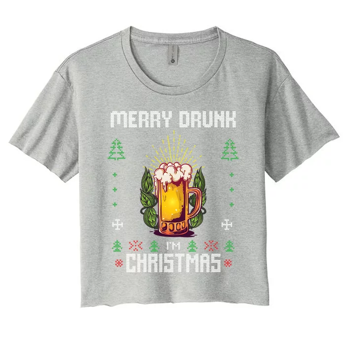 Ugly Christmas Sweater Alcohol Drunk Ing Beer Wine Gift Women's Crop Top Tee