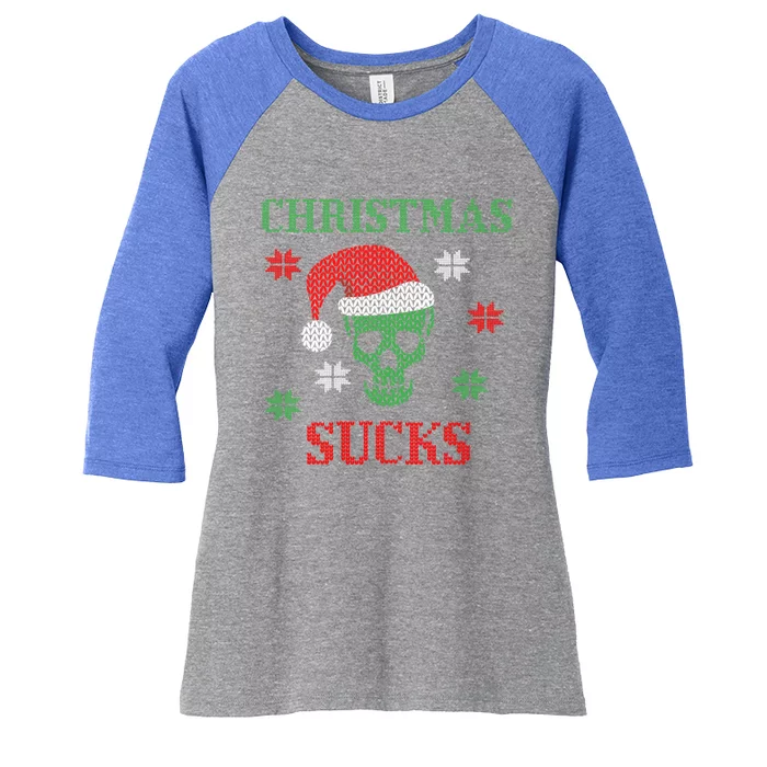 Ugly Christmas Sweater Christmas Sucks Funny Christmas Funny Gift Women's Tri-Blend 3/4-Sleeve Raglan Shirt