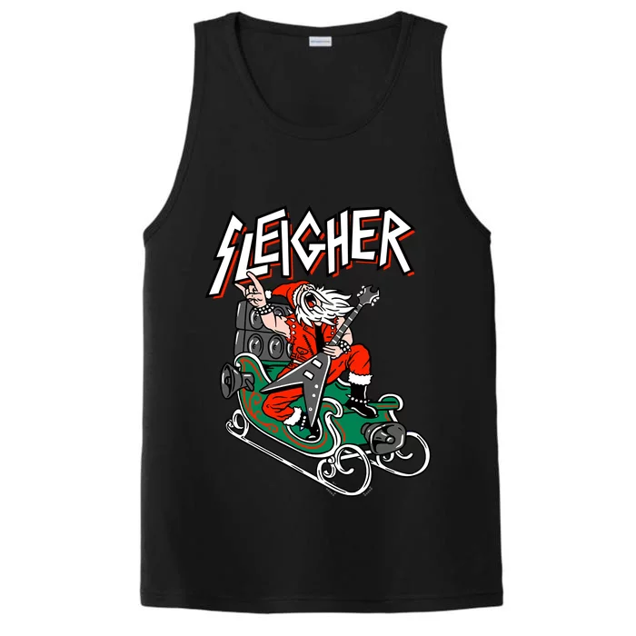 Ugly Christmas Sweater Sleigher Heavy Metal Santa Xmas Performance Tank