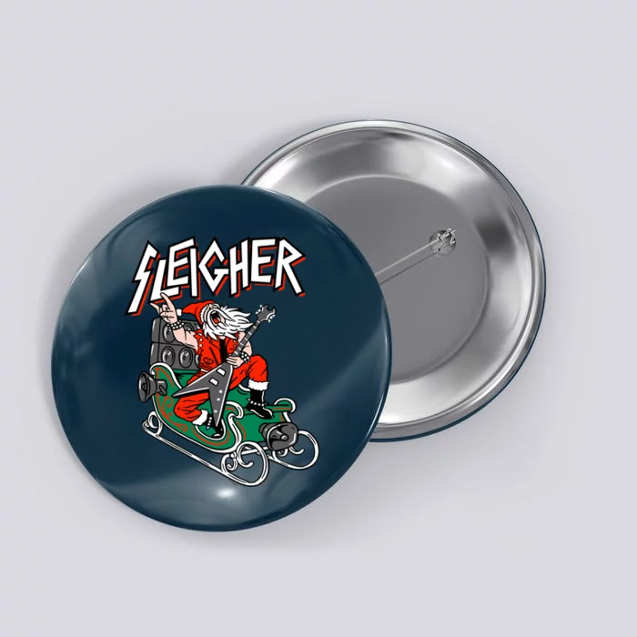 Ugly Christmas Sweater Sleigher Heavy Metal Santa Xmas Button