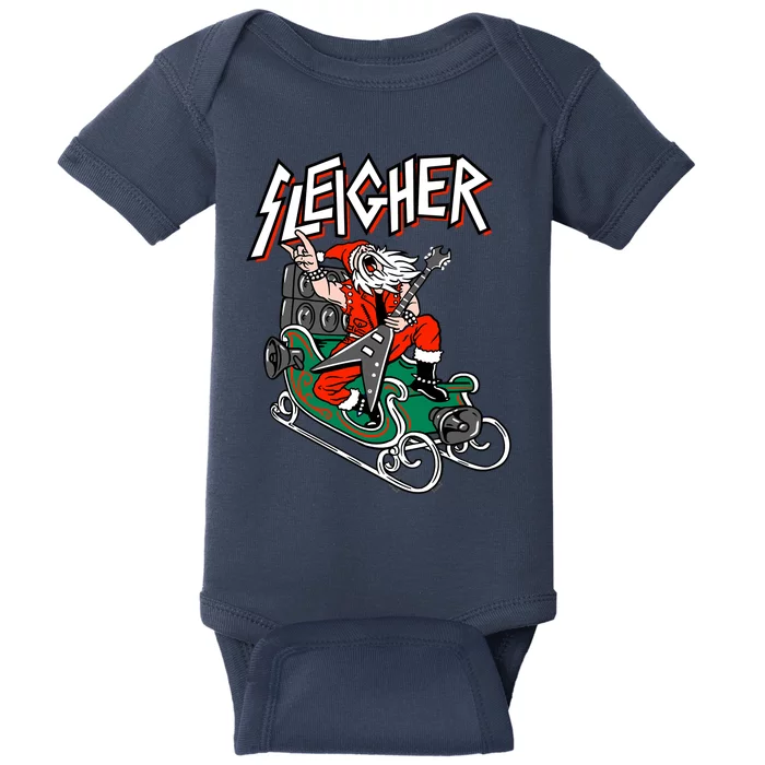 Ugly Christmas Sweater Sleigher Heavy Metal Santa Xmas Baby Bodysuit