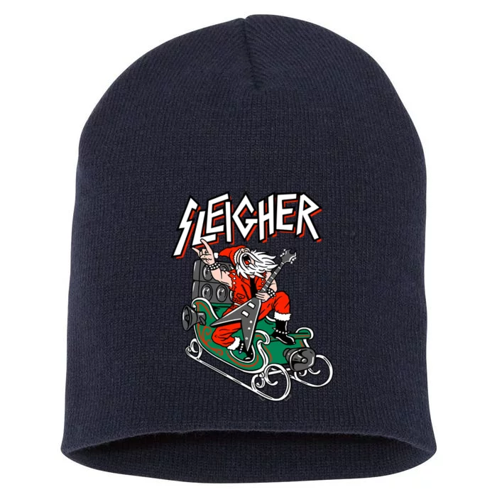 Ugly Christmas Sweater Sleigher Heavy Metal Santa Xmas Short Acrylic Beanie