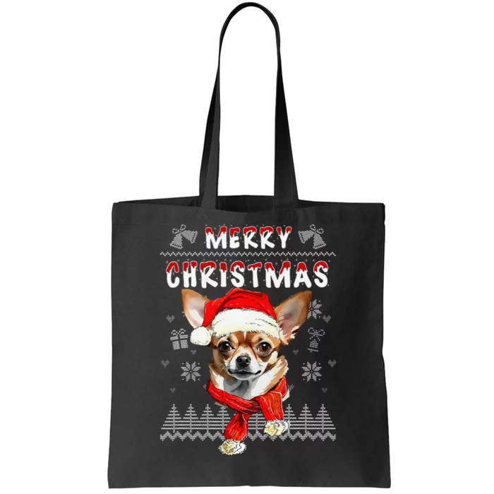 Ugly Christmas Sweater Ugly Sweater Chihuahua Dog Tote Bag