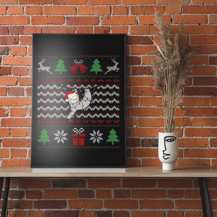 Ugly Christmas Sloth Sweater Santa Lights Funny Xmas Design Poster