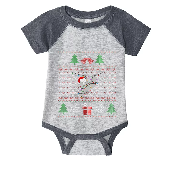 Ugly Christmas Sloth Sweater Santa Lights Funny Xmas Design Infant Baby Jersey Bodysuit