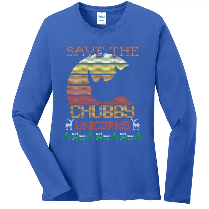 Ugly Christmas Sweater Save The Chubby Unicorns Rhino Xmas Cool Gift Ladies Long Sleeve Shirt