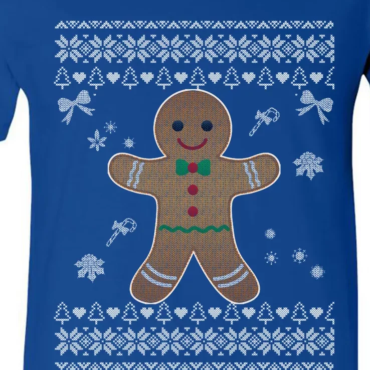 Ugly Christmas Sweater Bite Me Gingerbread Funny Gift V-Neck T-Shirt