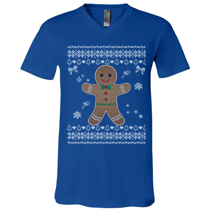 Ugly Christmas Sweater Bite Me Gingerbread Funny Gift V-Neck T-Shirt