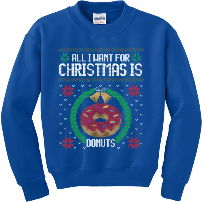 Ugly Christmas Sweater All I Want Donuts Funny Gift Kids Sweatshirt