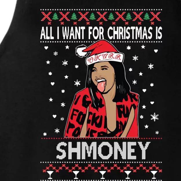 Ugly Christmas Sweater Cardi B All I Want For Christmas Is Shmoney Ladies Tri-Blend Wicking Tank