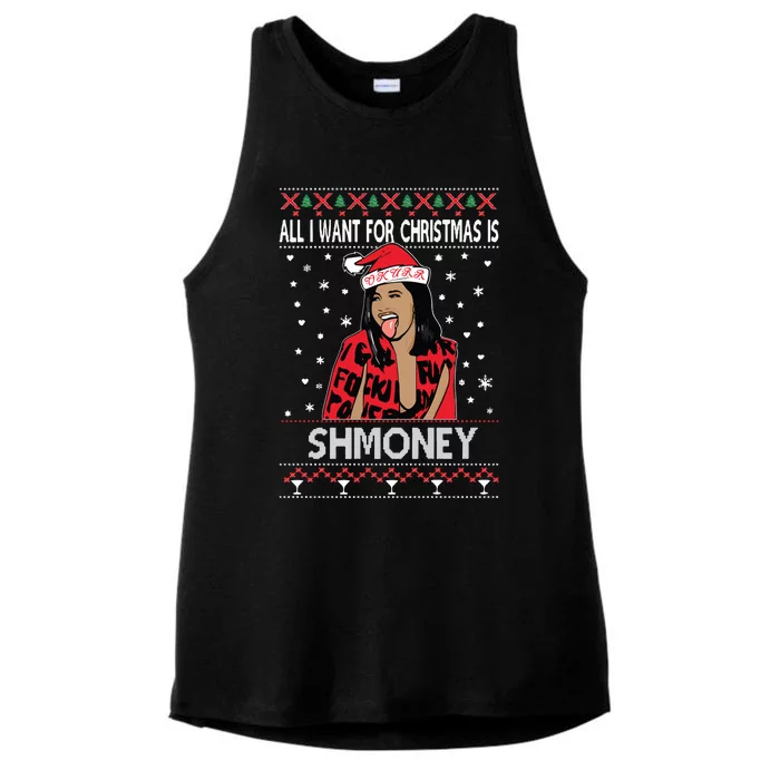 Ugly Christmas Sweater Cardi B All I Want For Christmas Is Shmoney Ladies Tri-Blend Wicking Tank