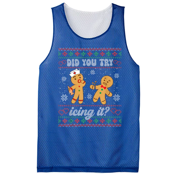 Ugly Christmas Sweater Funny Nurse Did You Try Icing It Gift Mesh Reversible Basketball Jersey Tank