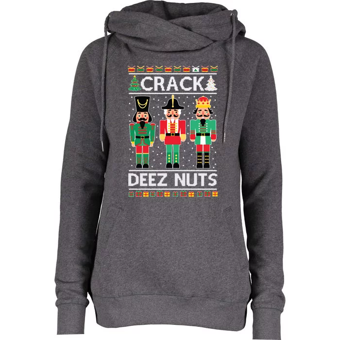 Ugly Christmas Sweater Nutcracker Crack Deez Nuts Womens Funnel Neck Pullover Hood