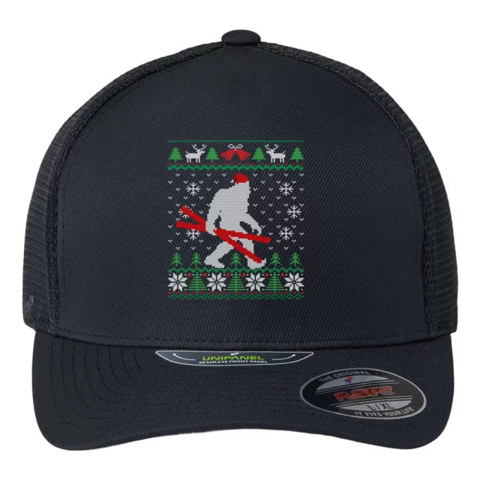 Ugly Christmas Sasquatch Ski Cool Gift Skiing Gift Cool Gift Flexfit Unipanel Trucker Cap