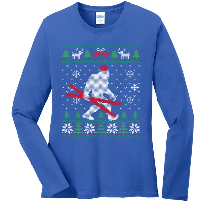 Ugly Christmas Sasquatch Ski Cool Gift Skiing Gift Cool Gift Ladies Long Sleeve Shirt