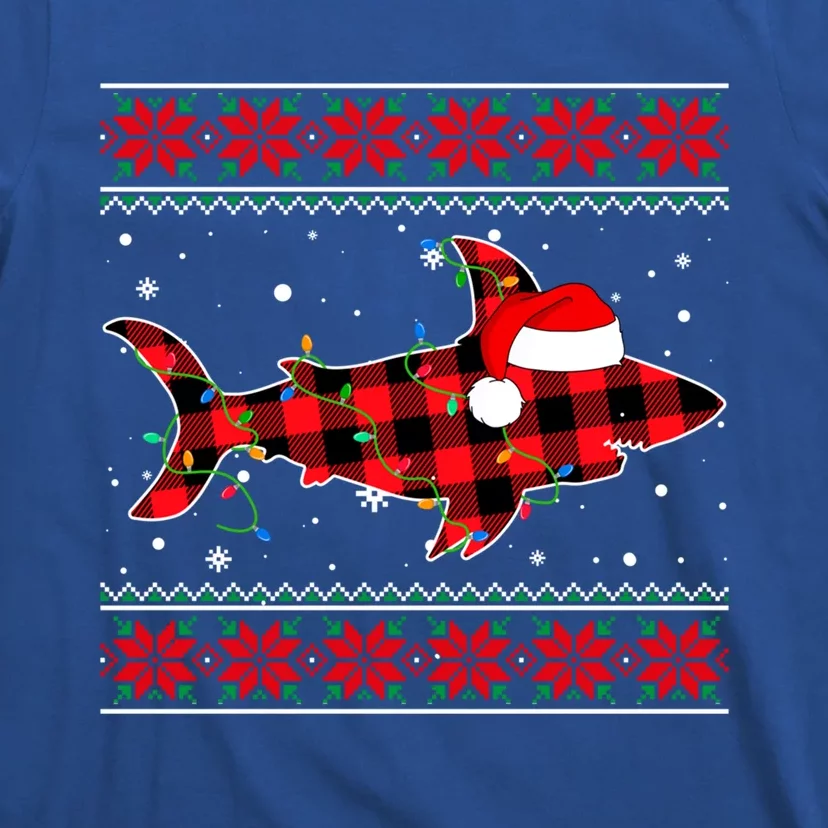 Ugly Christmas Sweater Shark Lover Xmas Lights Santa Gift T-Shirt